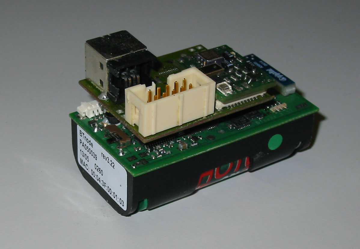 BTnode and Particles Sensor Board Sandwich Front View